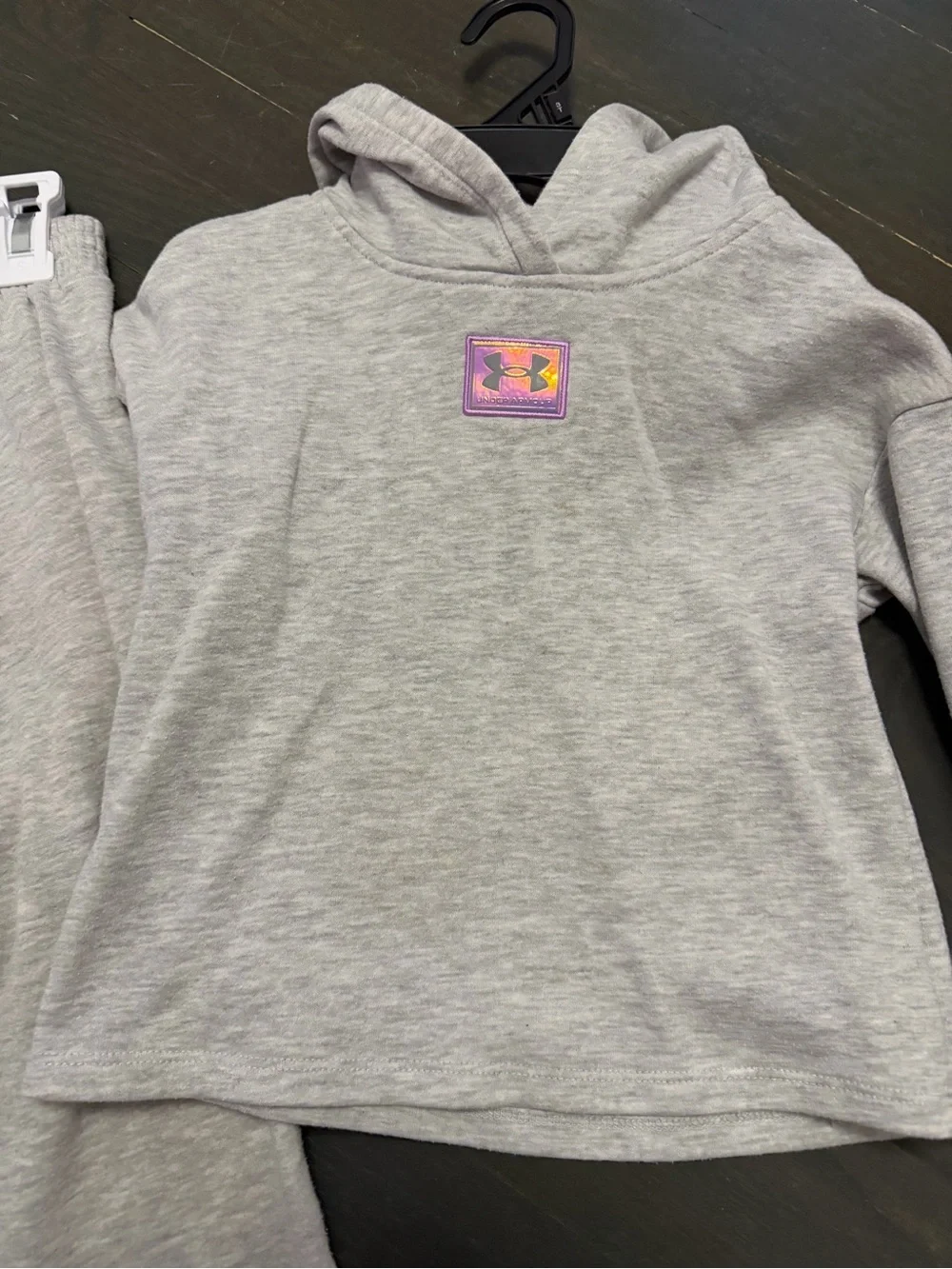 Under Armour Light Gray Girls' Hoodie & Joggers Set with Purple Logo Patch